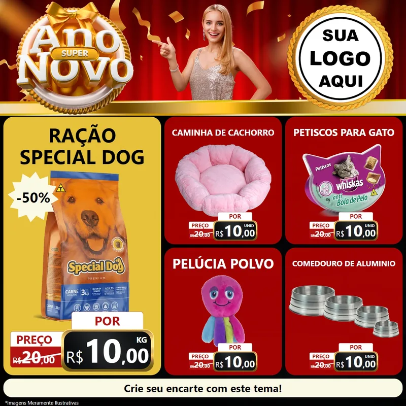 Modelo de Rede Social para Feed Facebook com o tema Super Ano Novo para Pet Shop
