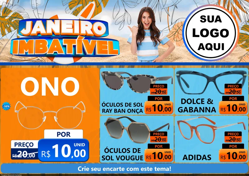Modelo de Encarte para Encarte A4 Horizontal com o tema Janeiro Imbatível para Óticas