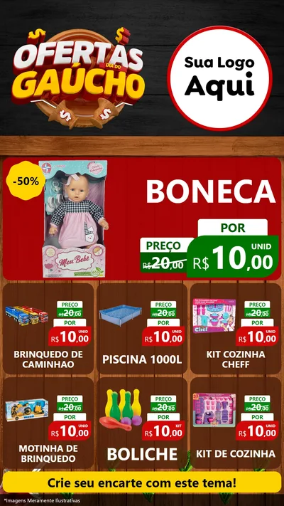 Modelo de Rede Social para Stories com o tema Ofertas Dia do Gaúcho para Brinquedos