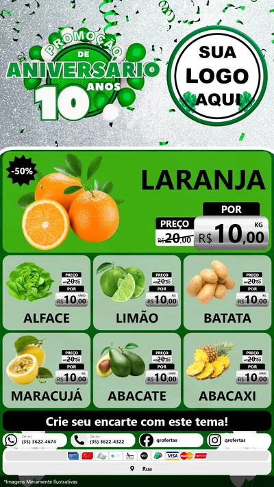 Modelo de Rede Social para Stories com o tema Promoção de Aniversário - 10 Anos para Hortifrúti