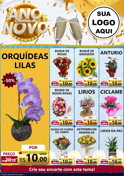 Modelo de Encarte para Encarte A4 Vertical com o tema Ofertas de Ano Novo para Floricultura e jardim