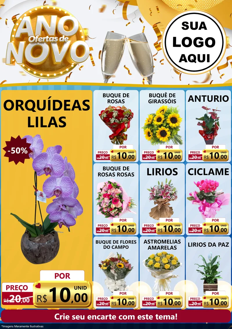 Modelo de Encarte para Encarte A4 Vertical com o tema Ofertas de Ano Novo para Floricultura e jardim