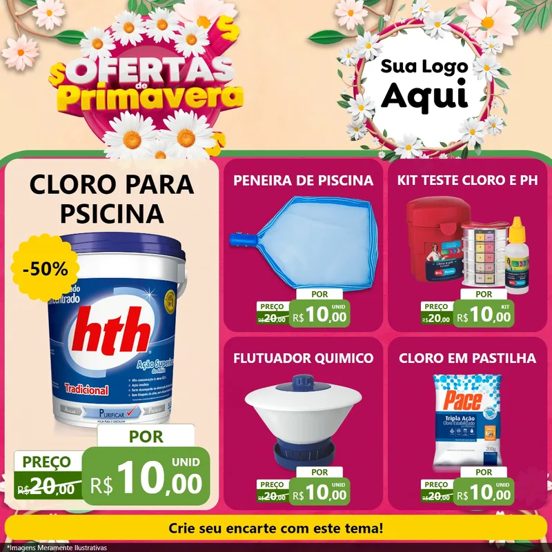 Modelo de Rede Social para Feed Facebook com o tema Ofertas de Primavera para Produtos para Piscina