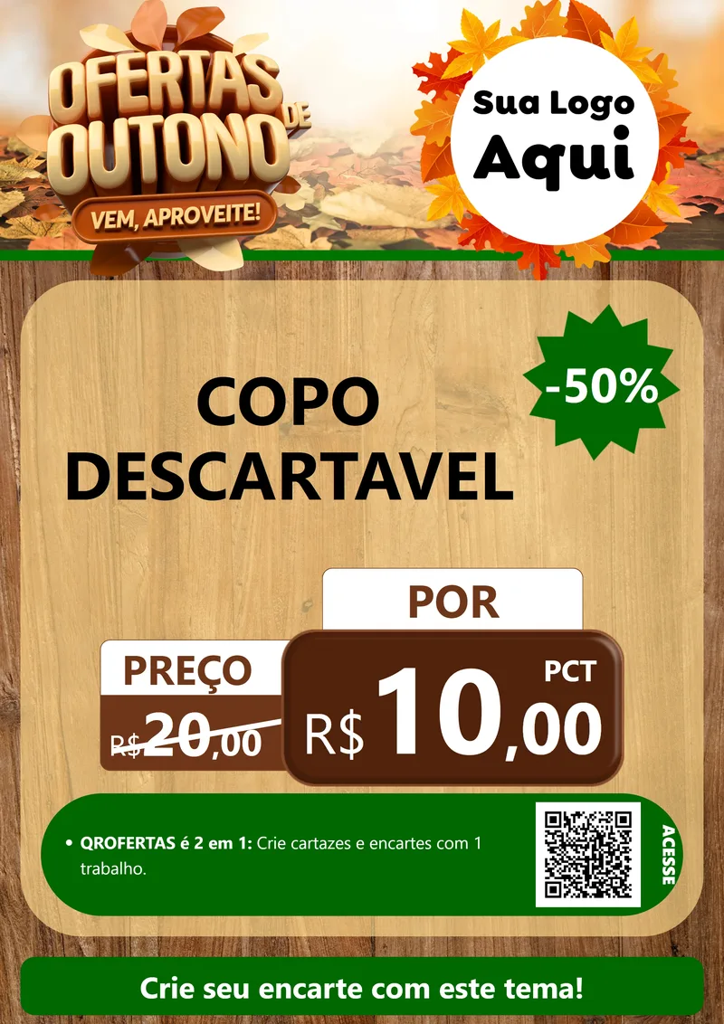 Modelo de Cartaz para Cartaz A4 Vertical com o tema Ofertas de Outono - Vem, Aproveite! para Embalagens