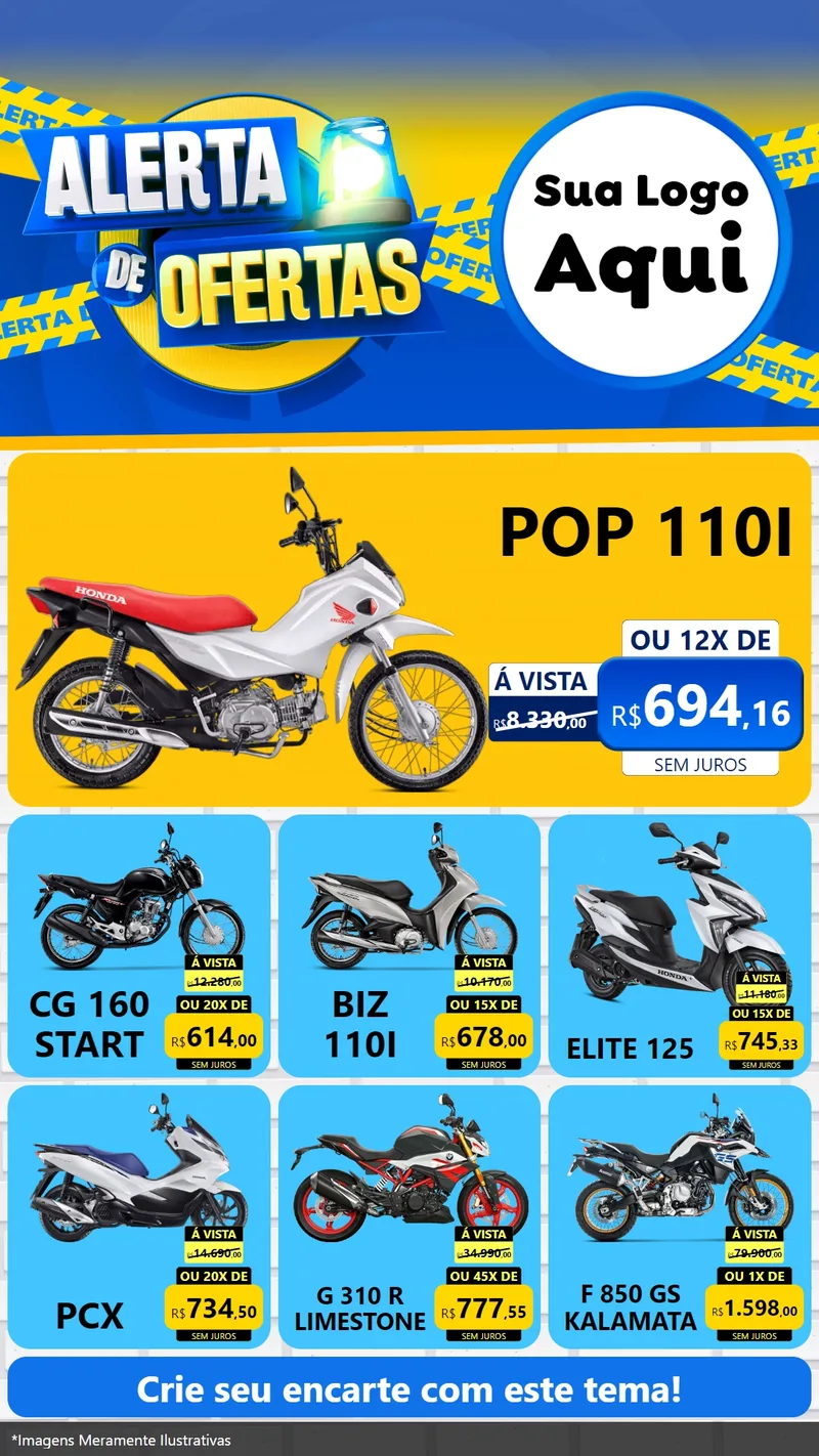 Modelo de Rede Social para Stories com o tema Alerta de Ofertas para Concessionaria de Motos