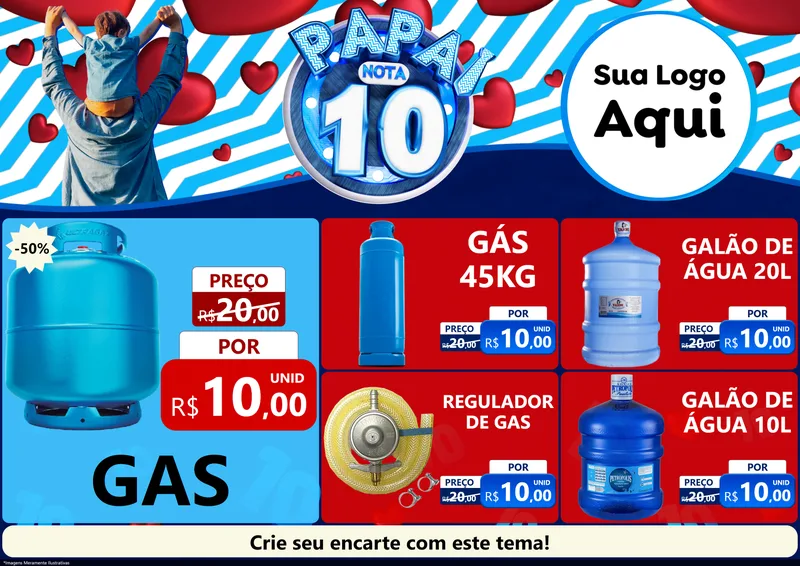 Modelo de Encarte para Encarte A4 Horizontal com o tema Papai Nota 10 para Água e gás