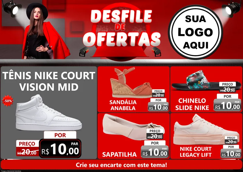 Modelo de Encarte para Encarte A4 Horizontal com o tema Desfile de Ofertas para Calçados
