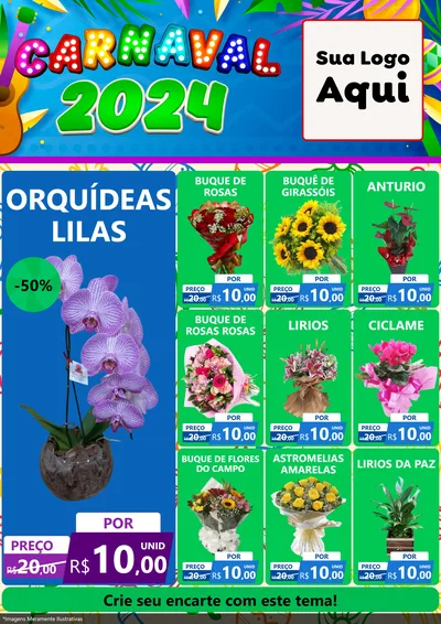 Modelo de Encarte para Encarte A4 Vertical com o tema Carnaval 2027 para Floricultura e jardim
