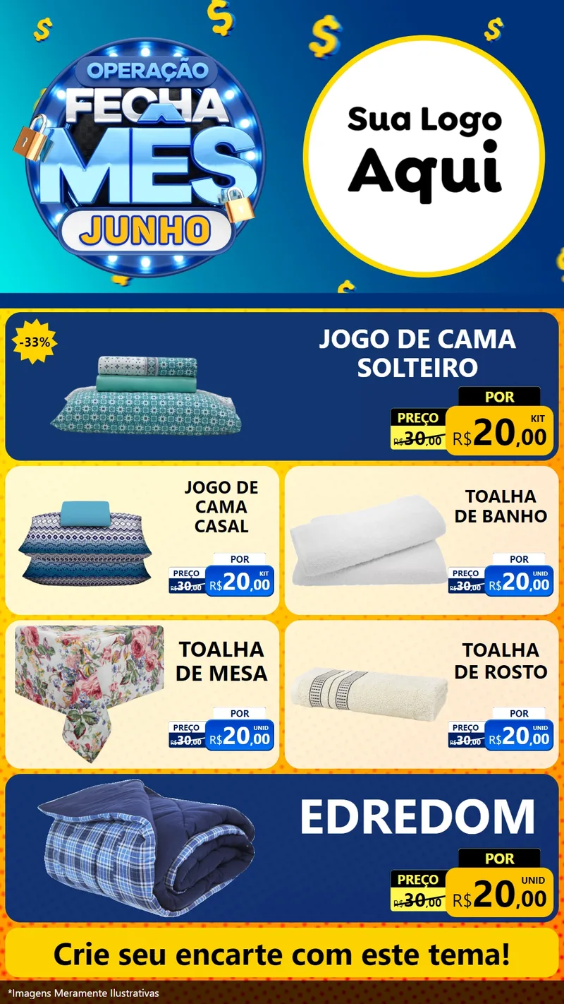 Modelo de TV para TV Vertical com o tema Operação Fecha Mês, Junho para Cama, Mesa e Banho