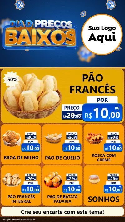 Modelo de Rede Social para Stories com o tema Dia D Preço Baixo para Padaria
