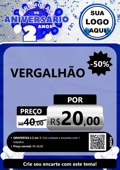 Modelo de Cartaz para Cartaz A4 Vertical com o tema Promoção de Aniversário - 2 Anos para Ferragens