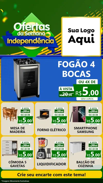 Modelo de Rede Social para Stories com o tema Ofertas da Semana da Independência para Móveis e Eletro