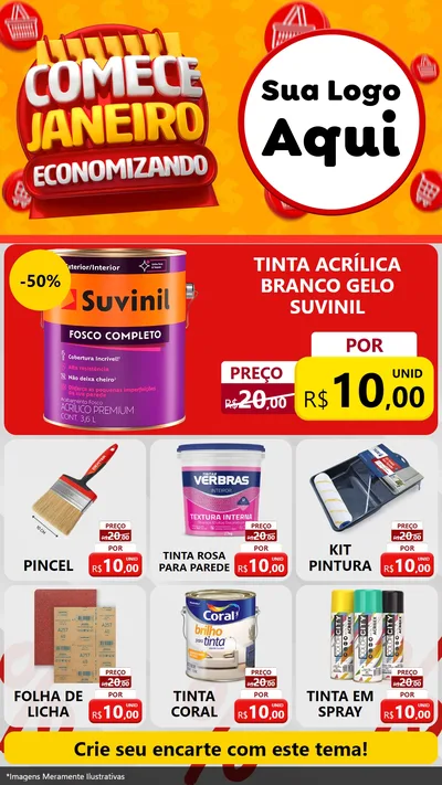 Modelo de Rede Social para Stories com o tema Comece Janeiro Economizando para Tintas e Ferramentas