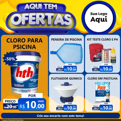Modelo de Rede Social para Feed Facebook com o tema Aqui Tem Ofertas para Produtos para Piscina