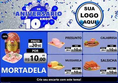 Modelo de Encarte para Encarte A4 Horizontal com o tema Promoção de Aniversário - 10 Anos para Frios e Laticínios
