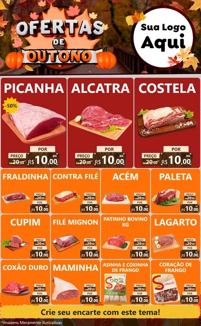 Modelo de Encarte para Encarte Grande com o tema Ofertas de Outono para Açougue