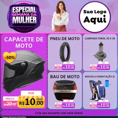 Modelo de Rede Social para Feed Facebook com o tema Especial Semana da Mulher para Moto peças