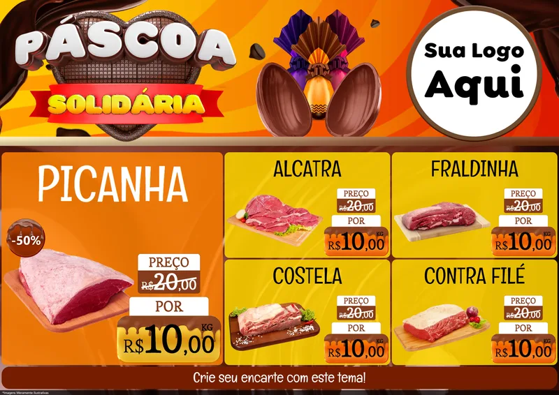 Modelo de Encarte para Encarte A4 Horizontal com o tema Páscoa Solidária para Açougue