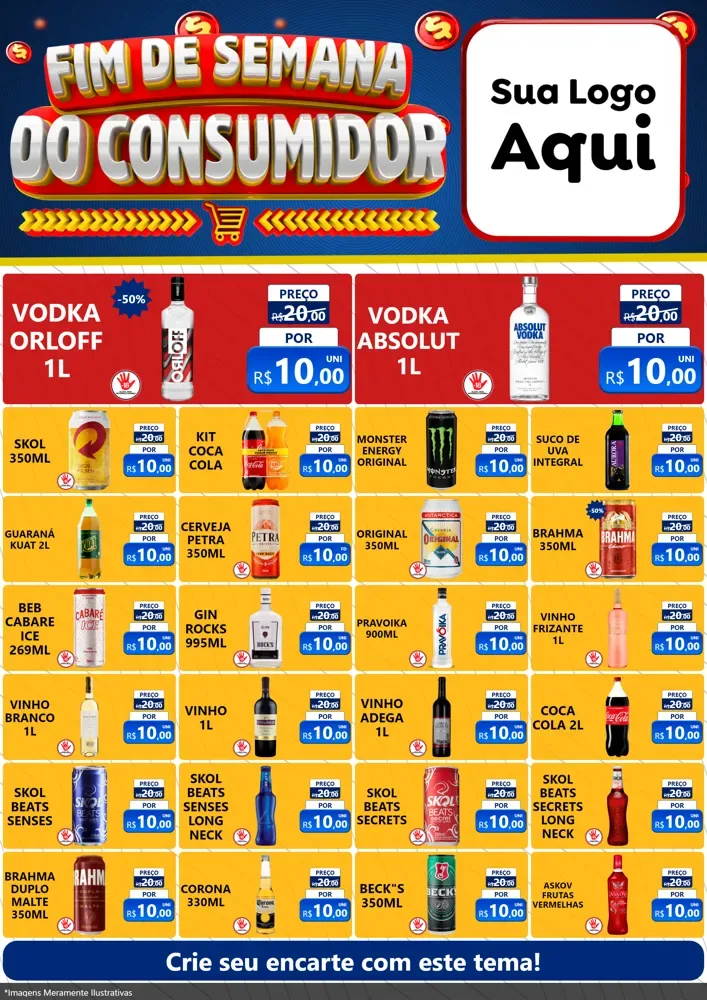 Modelo de Encarte para Encarte A4 Vertical com o tema Fim de Semana do Consumidor para Distribuidora de bebidas