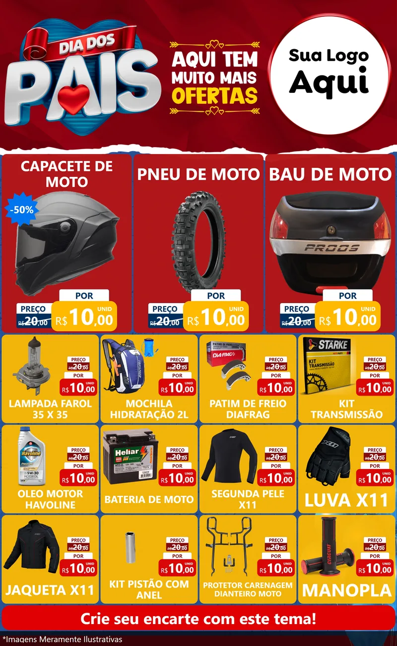 Modelo de Encarte para Encarte Grande com o tema Dia dos Pais para Moto peças