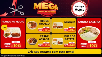 Modelo de TV para TV Horizontal com o tema Mega Reinauguração para Restaurante