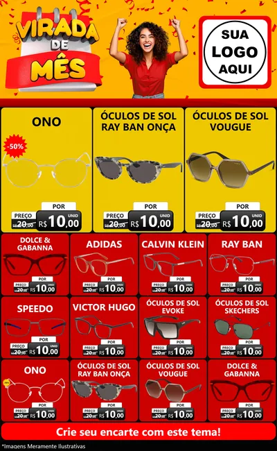 Modelo de Encarte para Encarte Grande com o tema Virada de Mês para Óticas