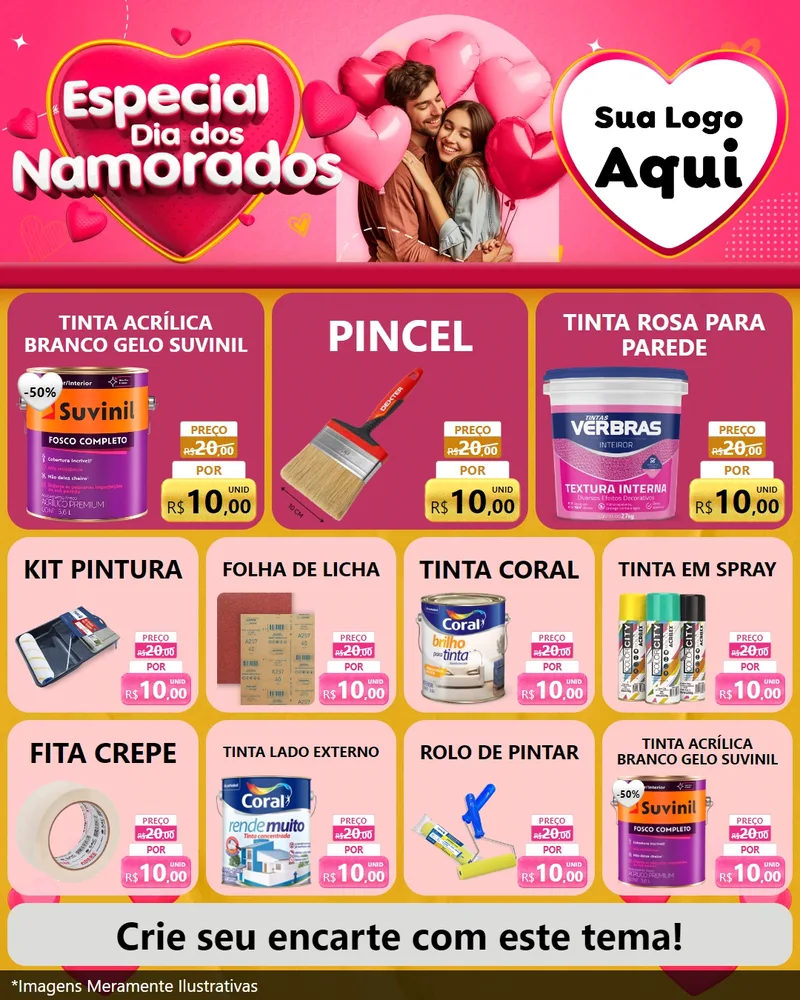 Modelo de Rede Social para Feed Instagram com o tema Especial Dia dos Namorados para Tintas e Ferramentas