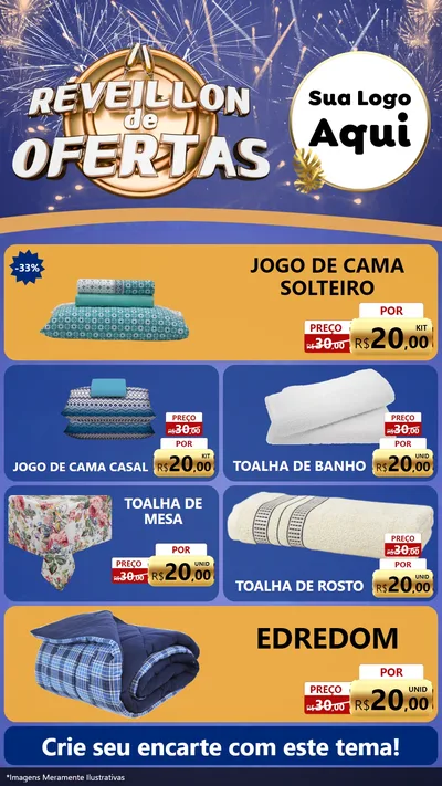 Modelo de TV para TV Vertical com o tema Réveillon de Ofertas para Cama, Mesa e Banho