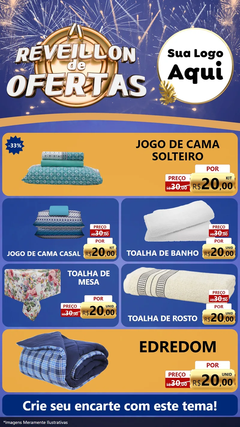 Modelo de TV para TV Vertical com o tema Réveillon de Ofertas para Cama, Mesa e Banho