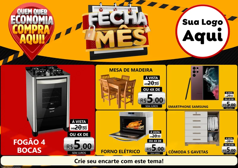 Modelo de Encarte para Encarte A4 Horizontal com o tema Fecha Mês para Móveis e Eletro