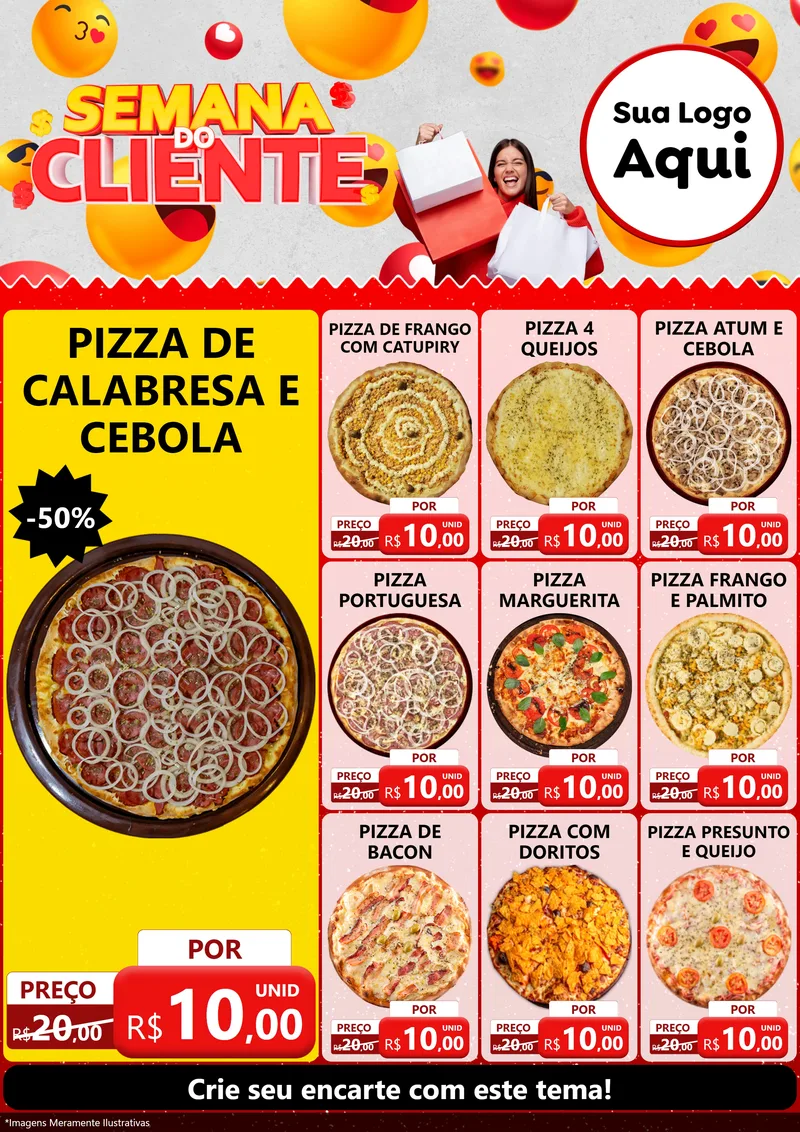 Modelo de Encarte para Encarte A4 Vertical com o tema Semana do Cliente para Pizzaria