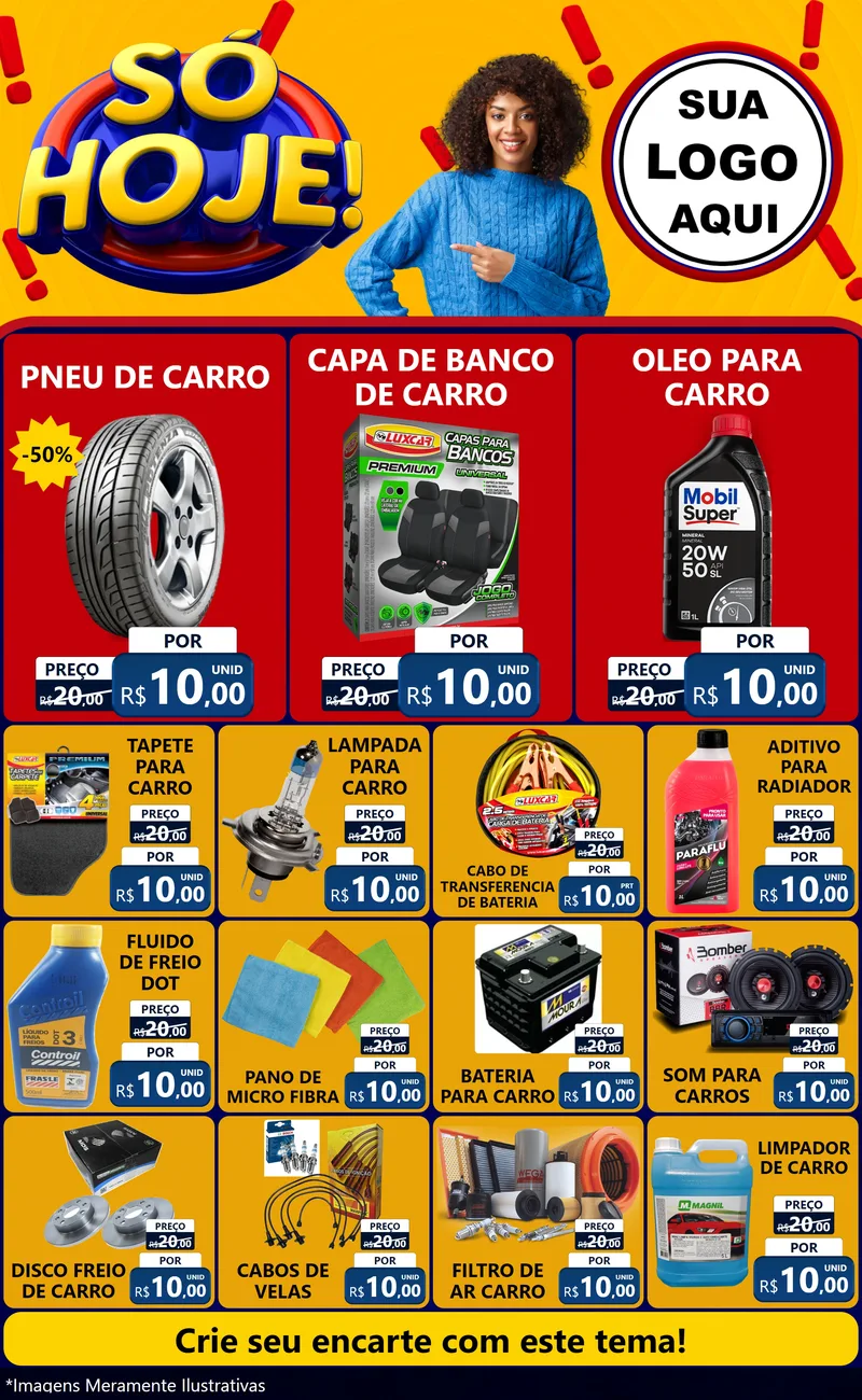 Modelo de Encarte para Encarte Grande com o tema Só Hoje! para Auto peças