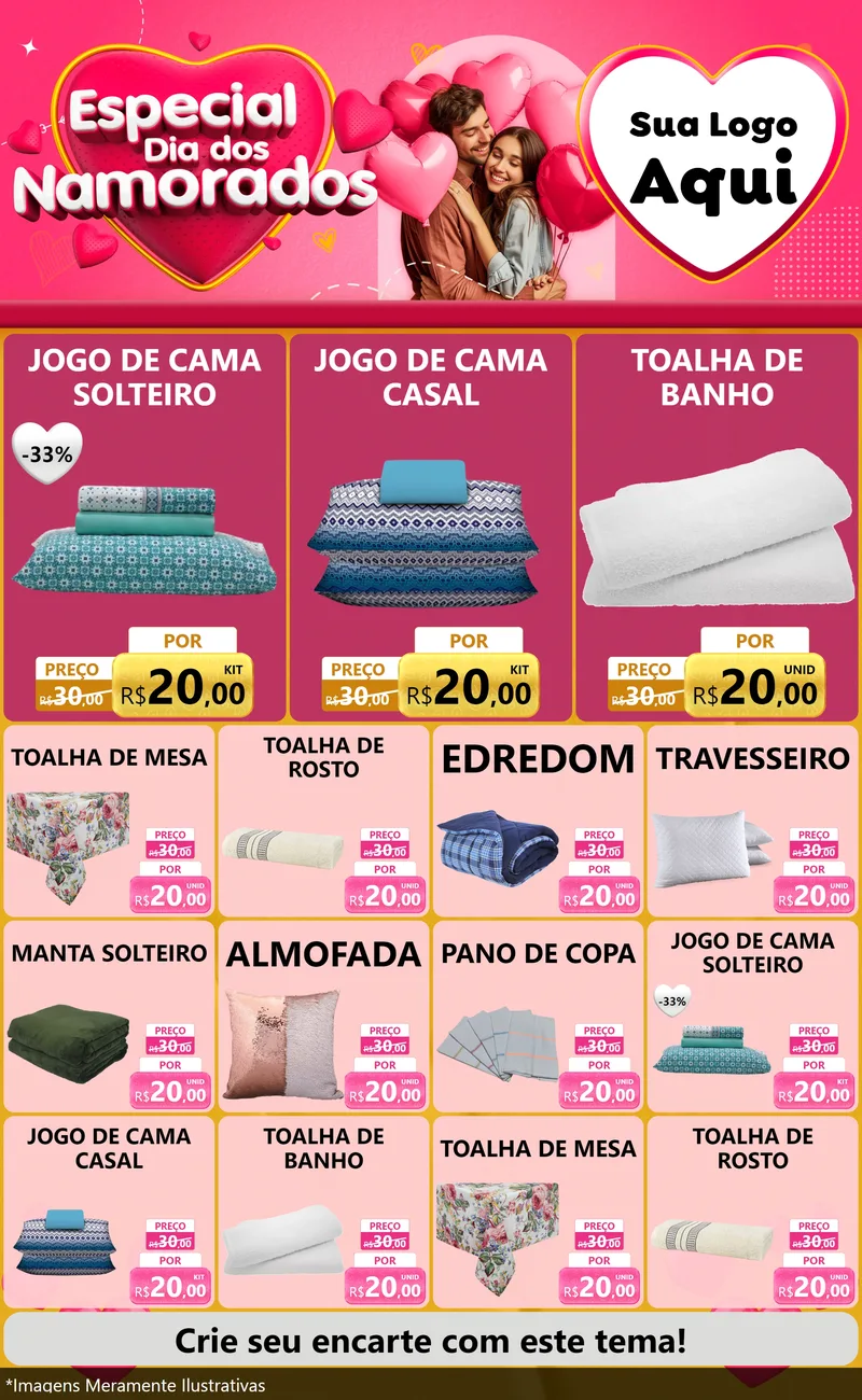 Modelo de Encarte para Encarte Grande com o tema Especial Dia dos Namorados para Cama, Mesa e Banho