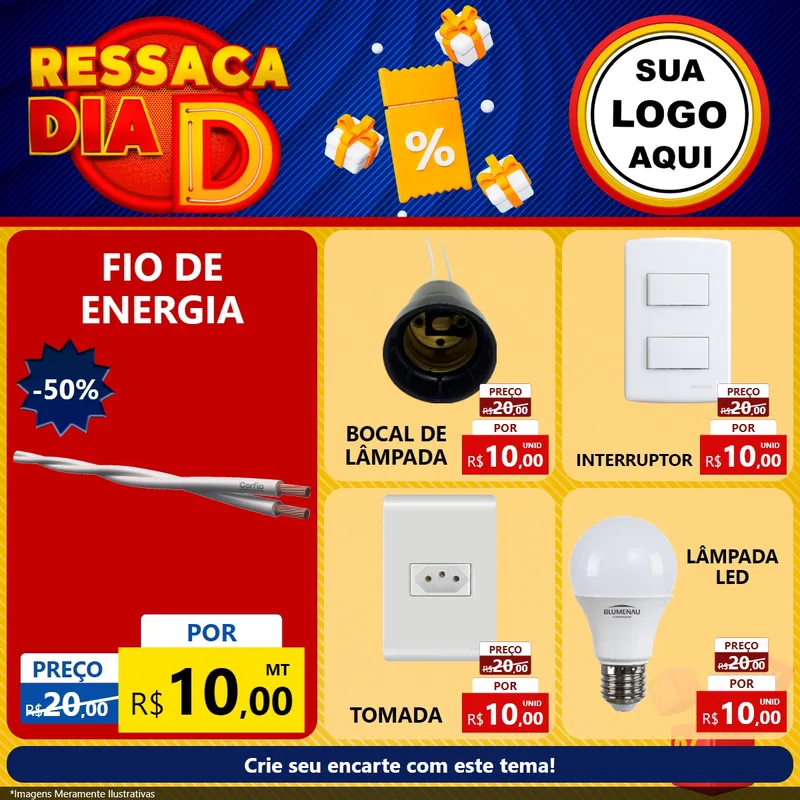 Modelo de Rede Social para Feed Facebook com o tema Ressaca Dia D para Materiais Elétricos