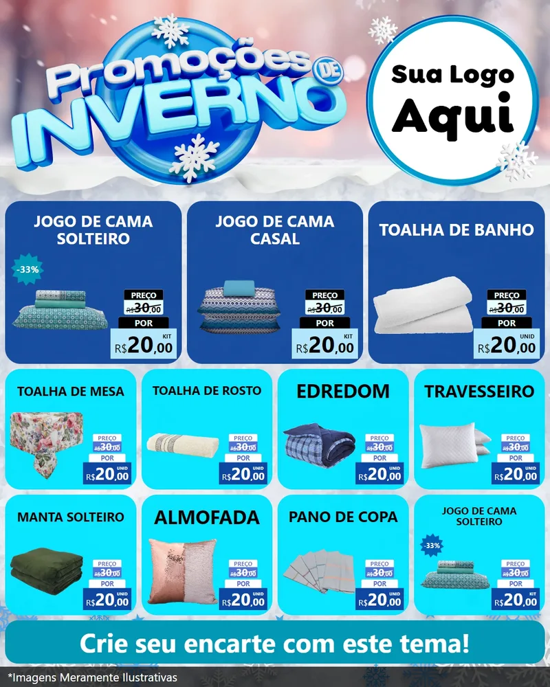 Modelo de Rede Social para Feed Instagram com o tema Promoções de Inverno para Cama, Mesa e Banho
