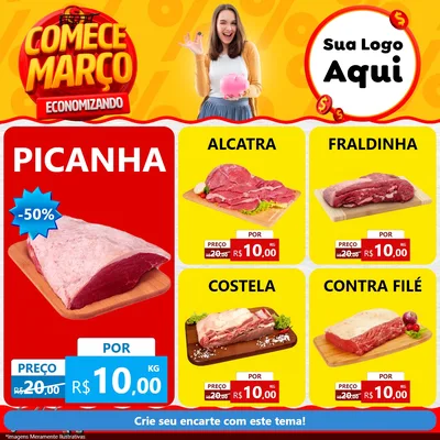 Modelo de Rede Social para Feed Facebook com o tema Comece Março Economizando para Açougue