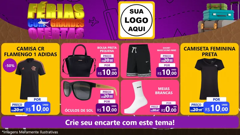 Modelo de TV para TV Horizontal com o tema Férias com Grandes Ofertas para Roupas e acessórios