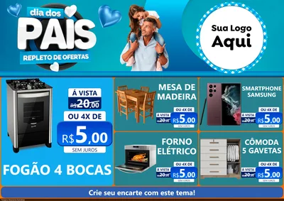 Modelo de Encarte para Encarte A4 Horizontal com o tema Dia Dos Pais Repleto de Ofertas para Móveis e Eletro