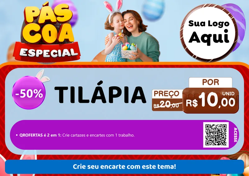 Modelo de Cartaz para Cartaz A4 Horizontal com o tema Páscoa Especial para Peixaria