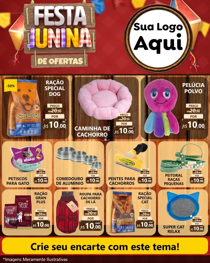 Modelo de Rede Social para Feed Instagram com o tema Festa Junina de Ofertas para Pet Shop