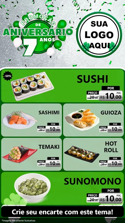 Modelo de TV para TV Vertical com o tema Promoção de Aniversário - 7 Anos para Comida japonesa