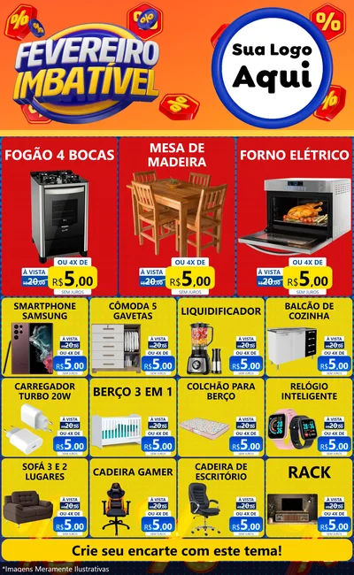 Modelo de Encarte para Encarte Grande com o tema Fevereiro Imbatível para Móveis e Eletro