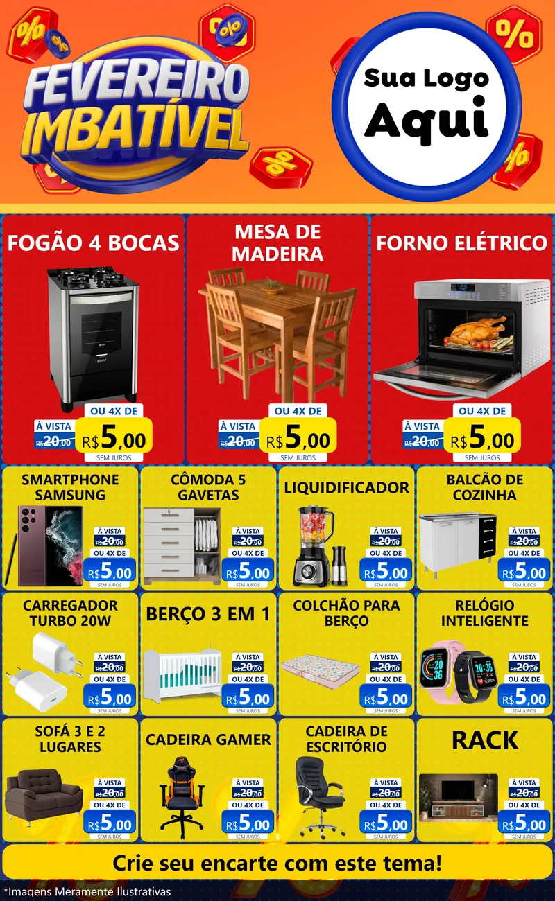 Modelo de Encarte para Encarte Grande com o tema Fevereiro Imbatível para Móveis e Eletro