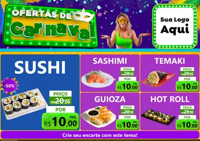 Modelo de Encarte para Encarte A4 Horizontal com o tema Ofertas de Carnaval para Comida japonesa