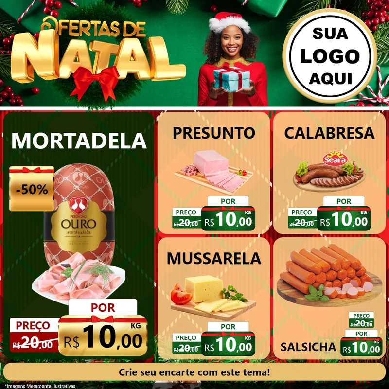 Modelo de Rede Social para Feed Facebook com o tema Ofertas de Natal para Frios e Laticínios