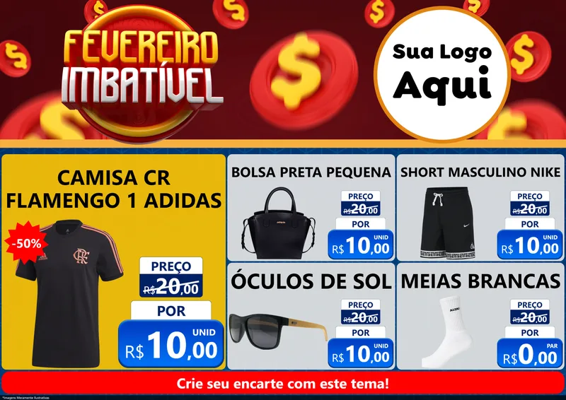 Modelo de Encarte para Encarte A4 Horizontal com o tema Fevereiro Imbatível para Roupas e acessórios