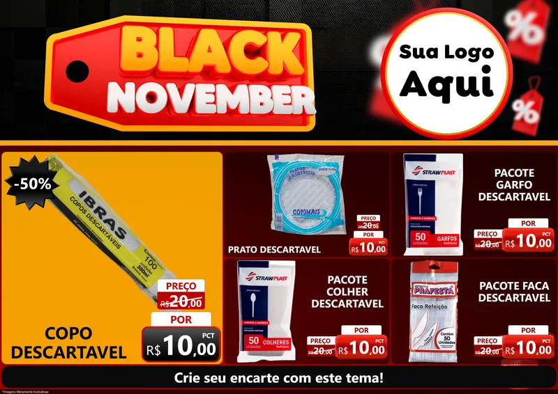 Modelo de Encarte para Encarte A4 Horizontal com o tema Black November para Embalagens