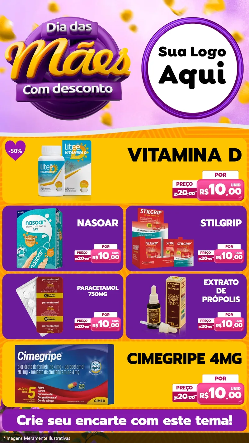 Modelo de TV para TV Vertical com o tema Dia das Mães com Desconto para Farmácia