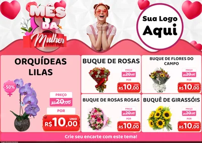 Modelo de Encarte para Encarte A4 Horizontal com o tema Mês da Mulher para Floricultura e jardim