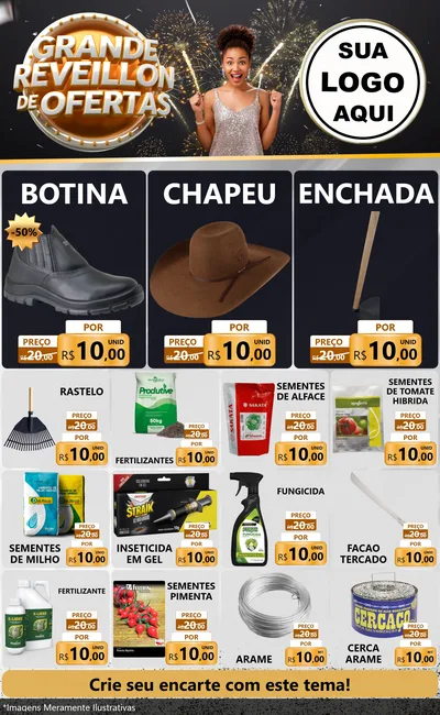 Modelo de Encarte para Encarte Grande com o tema Grande Réveillon de Ofertas para Agropecuária